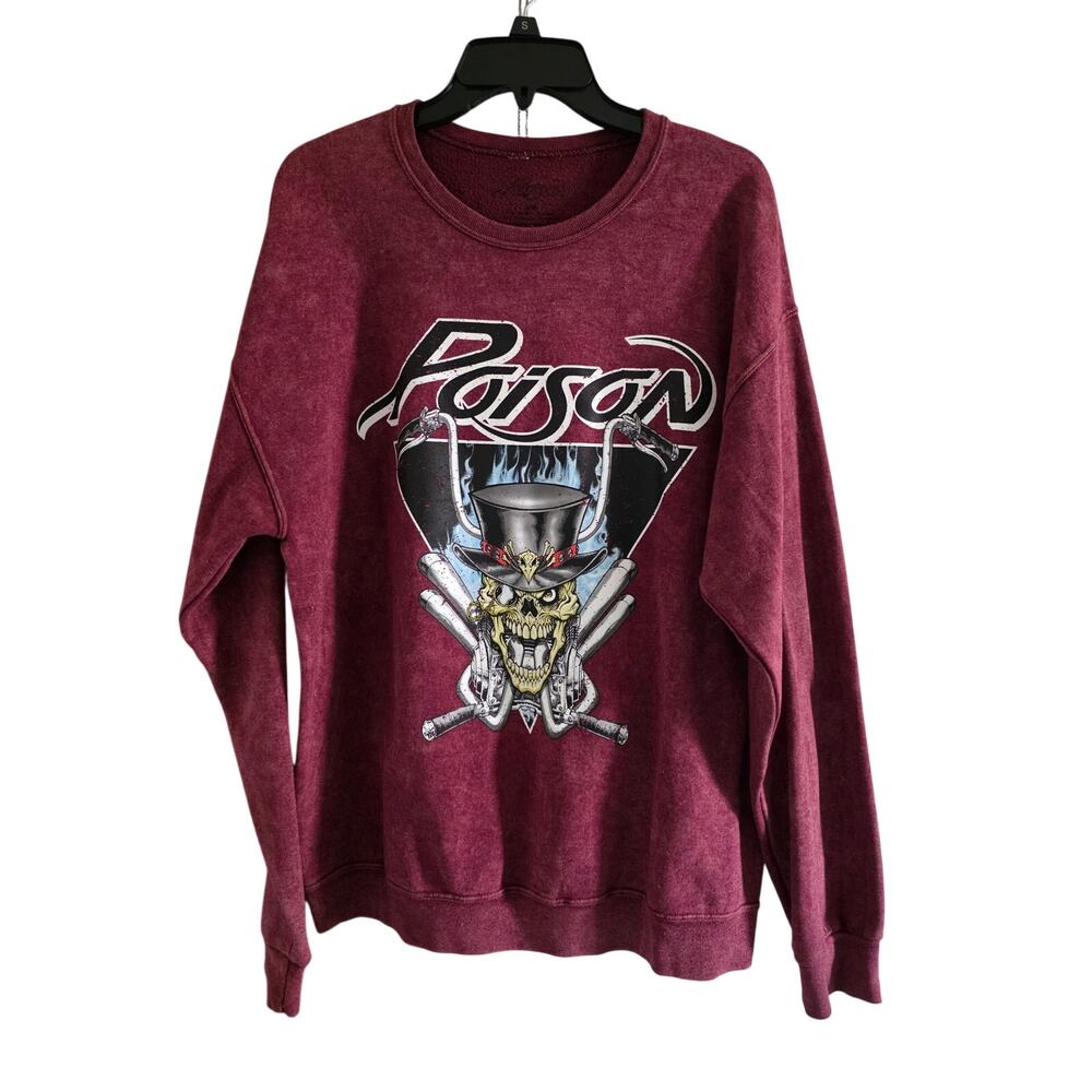Oversized Poison Band Burgandy-Wash Long Sleeve Crewneck Size: Small/Medium